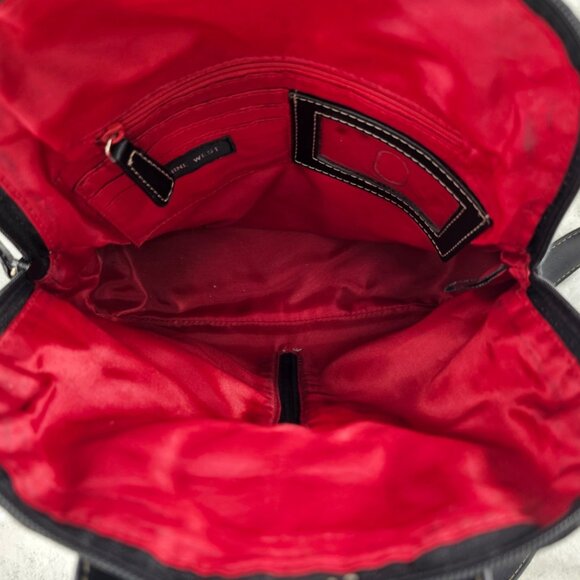 NINE WEST Black Faux Leather and Canvas Small Backpack Contrast Stitching - Picture 12 of 14